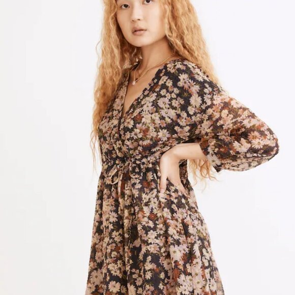 Madewell Drawstring Faux-Wrap Mini Dress in Daisy Reverie - Picture 6 of 9
